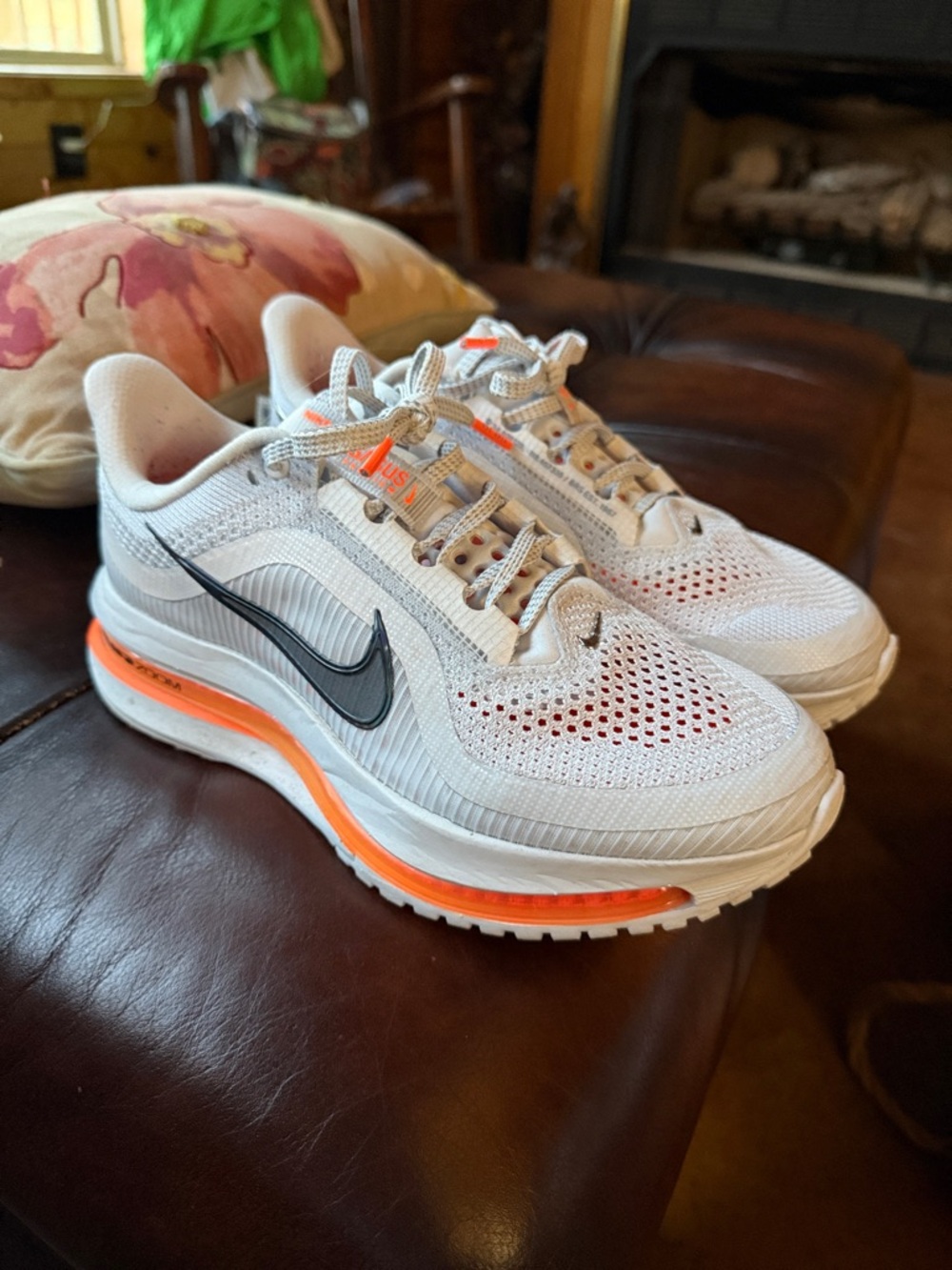 Nike White and Orange Mesh Air-Unit Running Shoes
